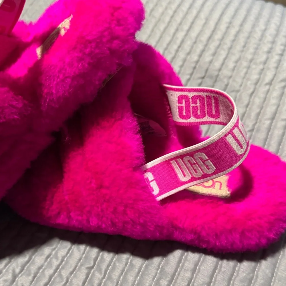 UGG Bright Pink Fuzzy Slippers se photo for a little detail under please
